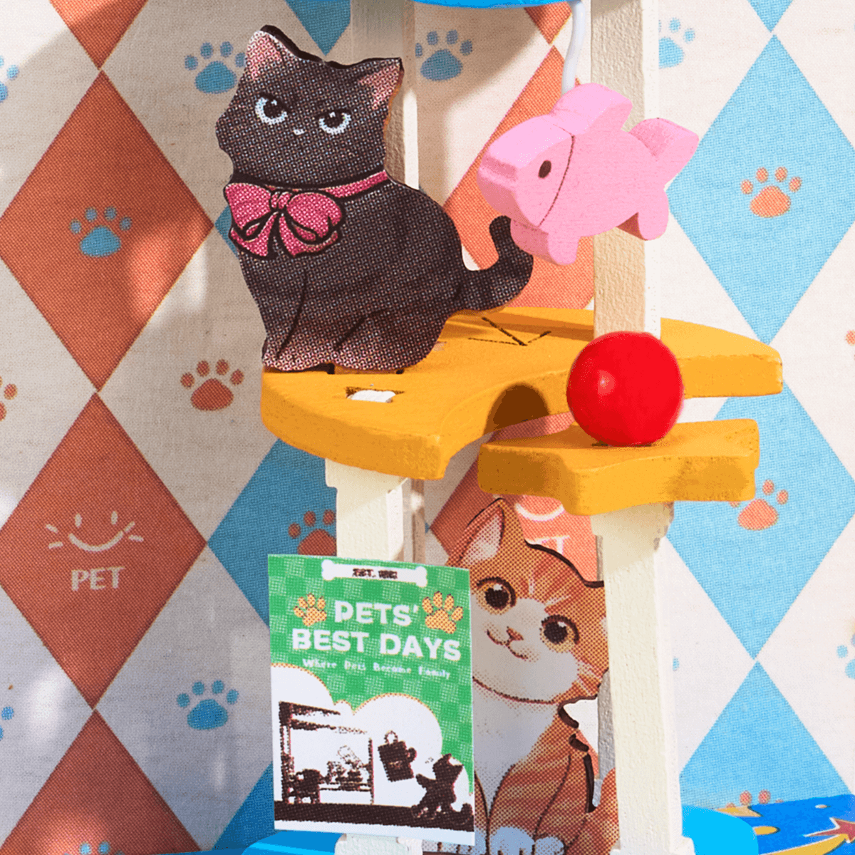 Rolife Pawfect Pet Shop Miniature House DS045 DIY miniature house kit, top-down view of layout and arrangement
