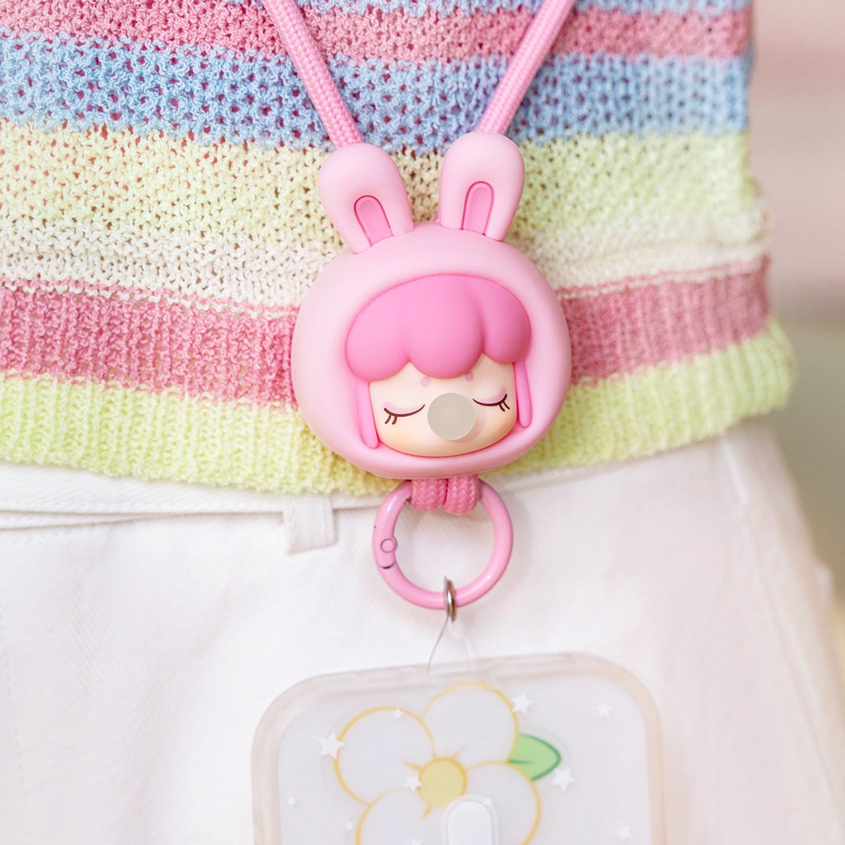 Rolife Baby Nanci Fluffy Party Phone Chain PZC05 Bee charm on an orange braided cord styled as a hanging phone chain