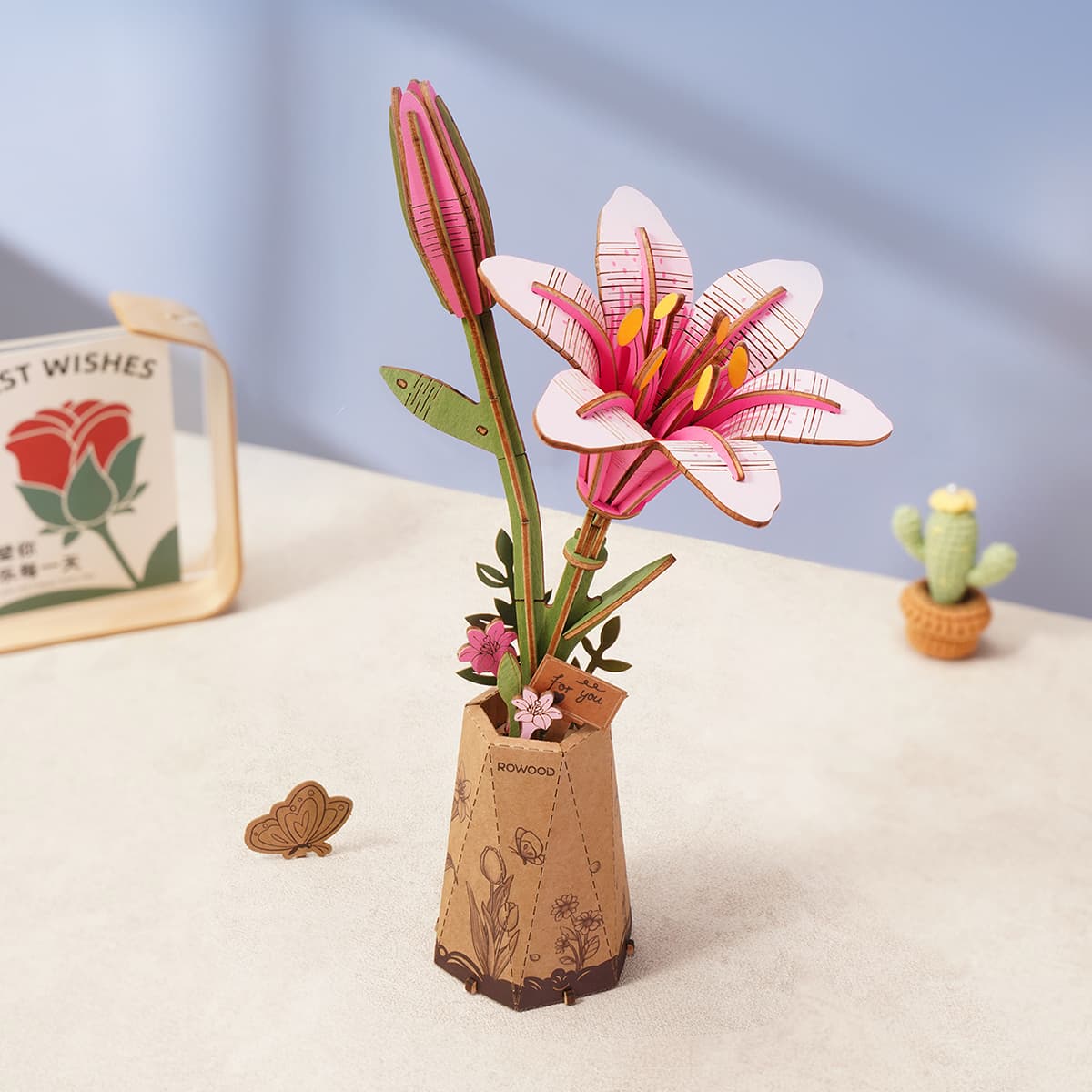 Rowood Holzblumenstrauß TW01H 3D-Holzpuzzle, Schnittansicht des Innenlebens mit innerem Mechanismus, Ansicht 6