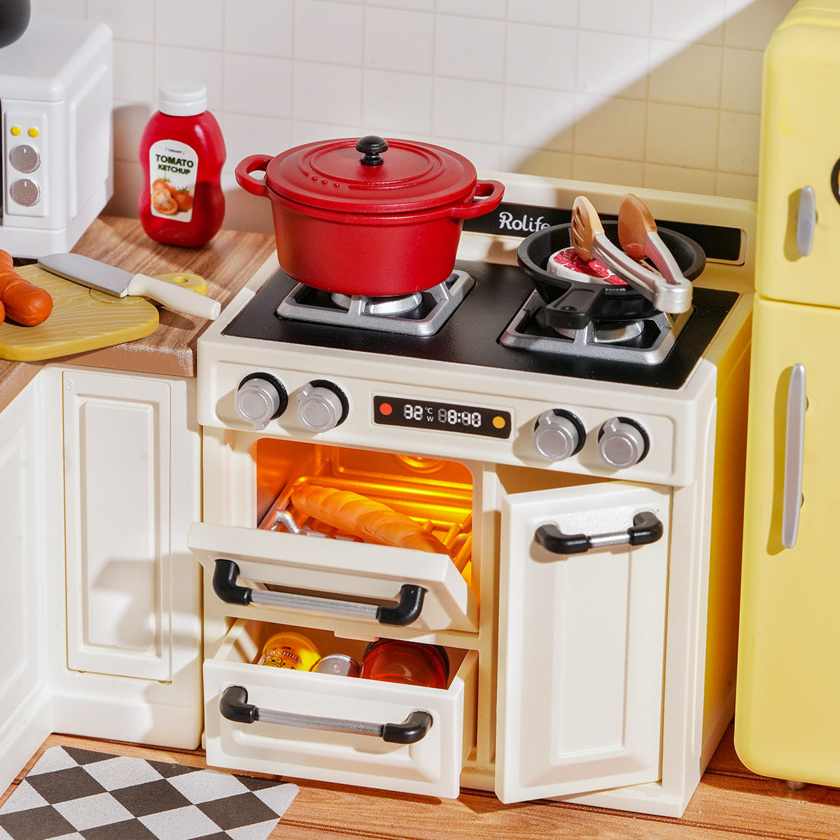 Rolife Super Creator 3 in һShape DIY miniature dollhouse kit, exploded view of components and parts