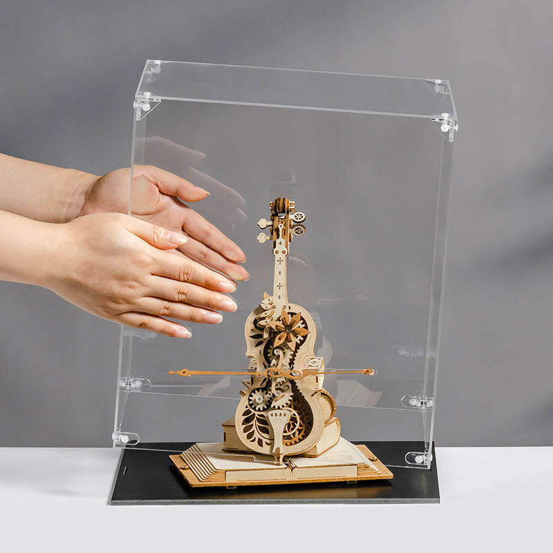 ROKR Display Case Dust Cover for 3D Puzzles RFM04 3D wooden puzzle model, detail of decorative elements and finish
