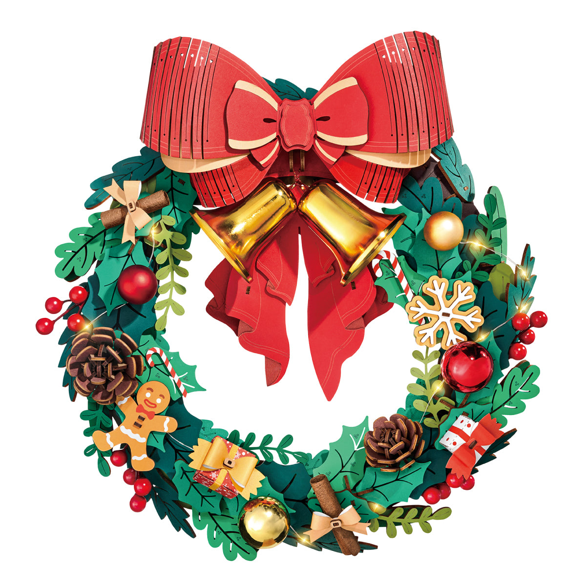 Rolife Christmas Wreath 3D Wooden Puzzle TGL04 3D wooden puzzle model, product front view on neutral background