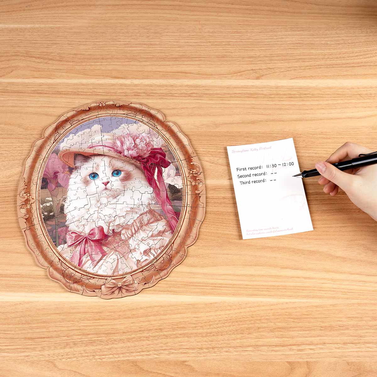 Rowood Springtime Kitty Portrait Wooden Jigsaw Puzzle, wooden jigsaw puzzle, side view (TA005)