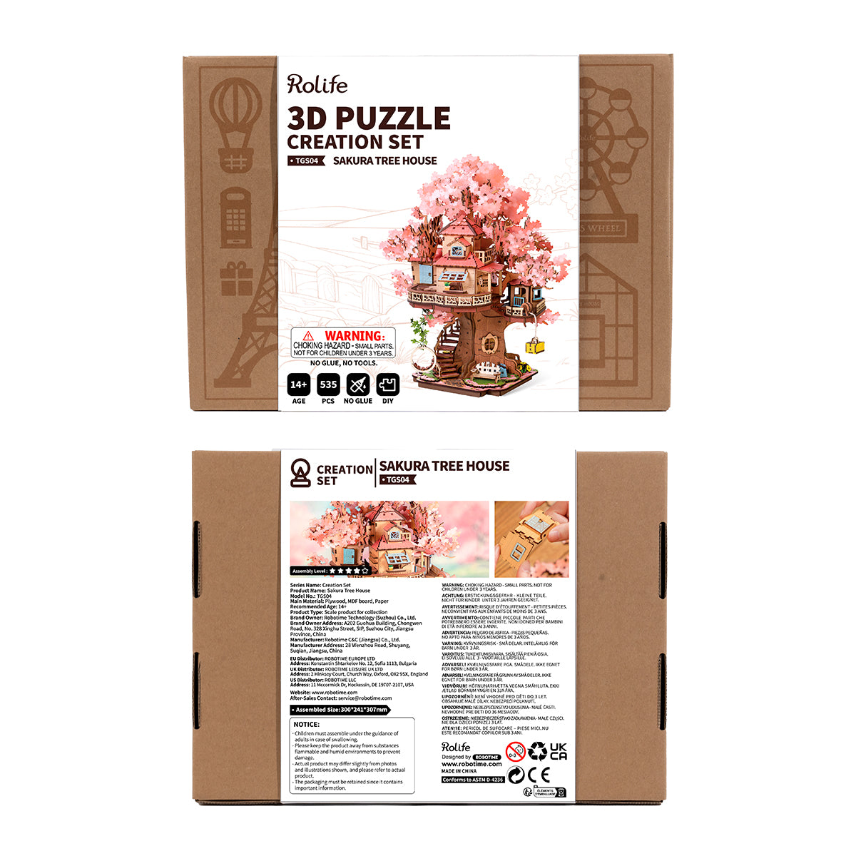 Rolife Sakura Tree House DIY Wooden 3D Puzzle TGS04, 3D wooden DIY tree house puzzle, packaging overview