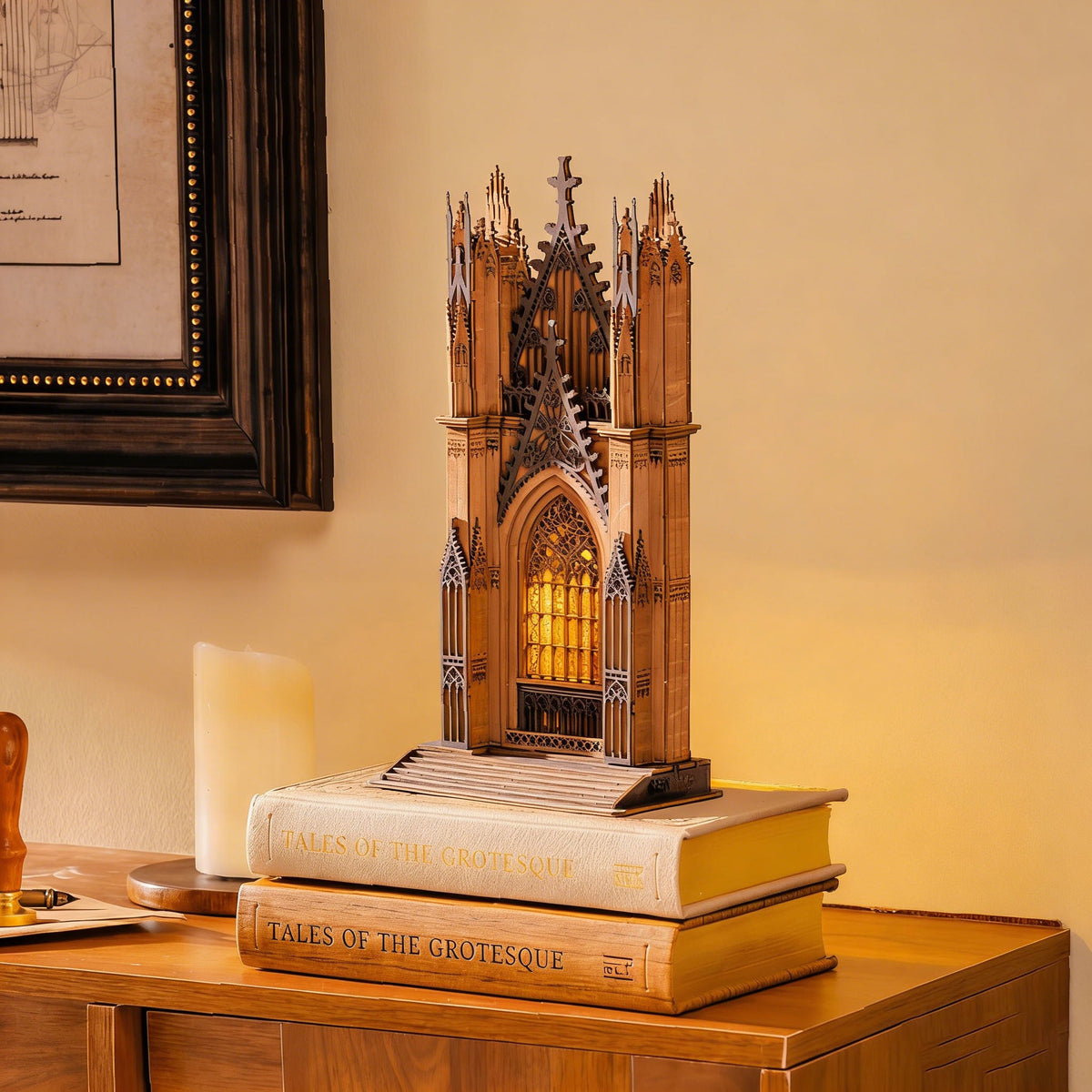 Rolife Twin-Tower Cathedral 3D Wooden Puzzle TGA01 3D wooden architecture model, angled view showing detail and craftsmanship