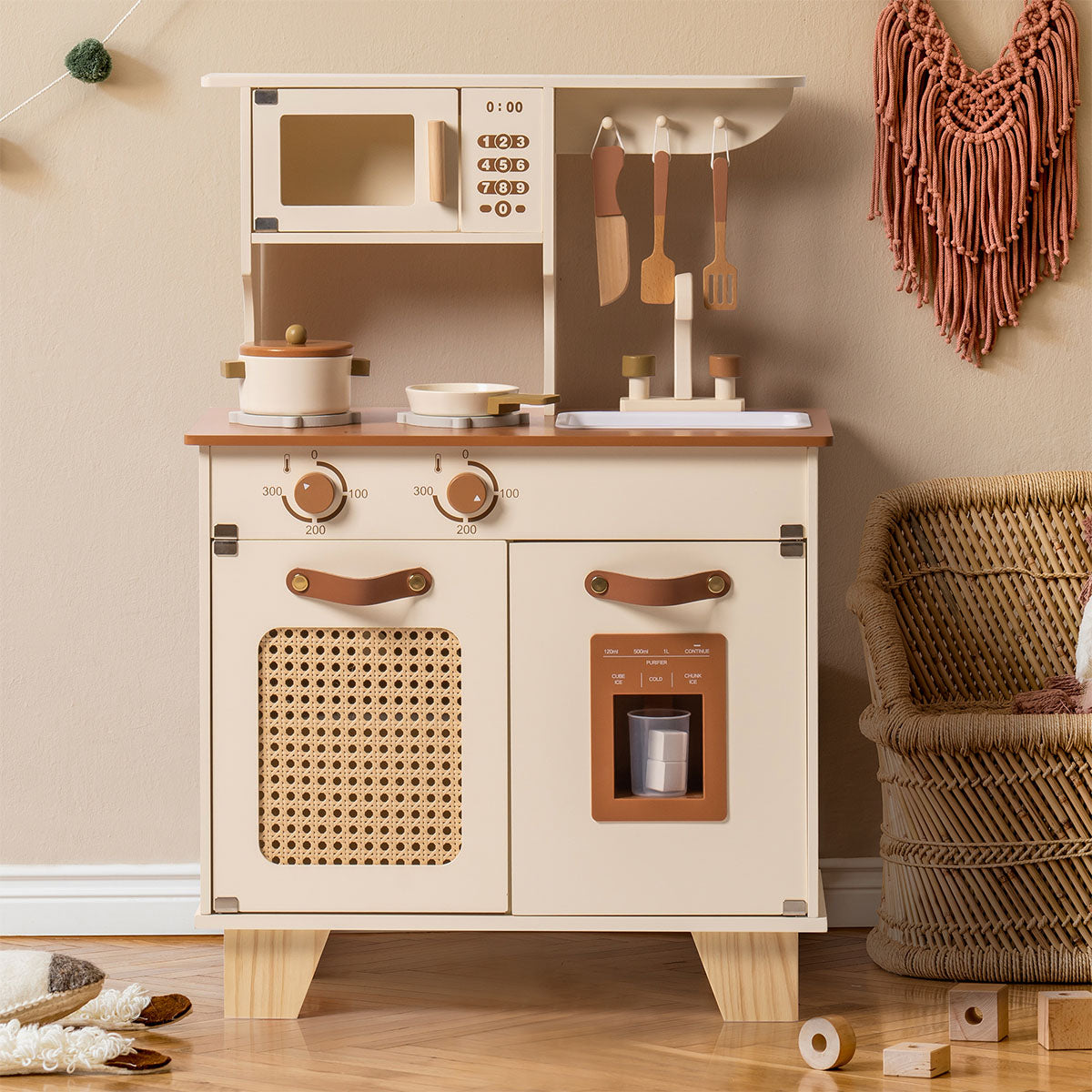 ROBUD Mocha Montessori Wooden Play Kitchen with Ice Dispenser
