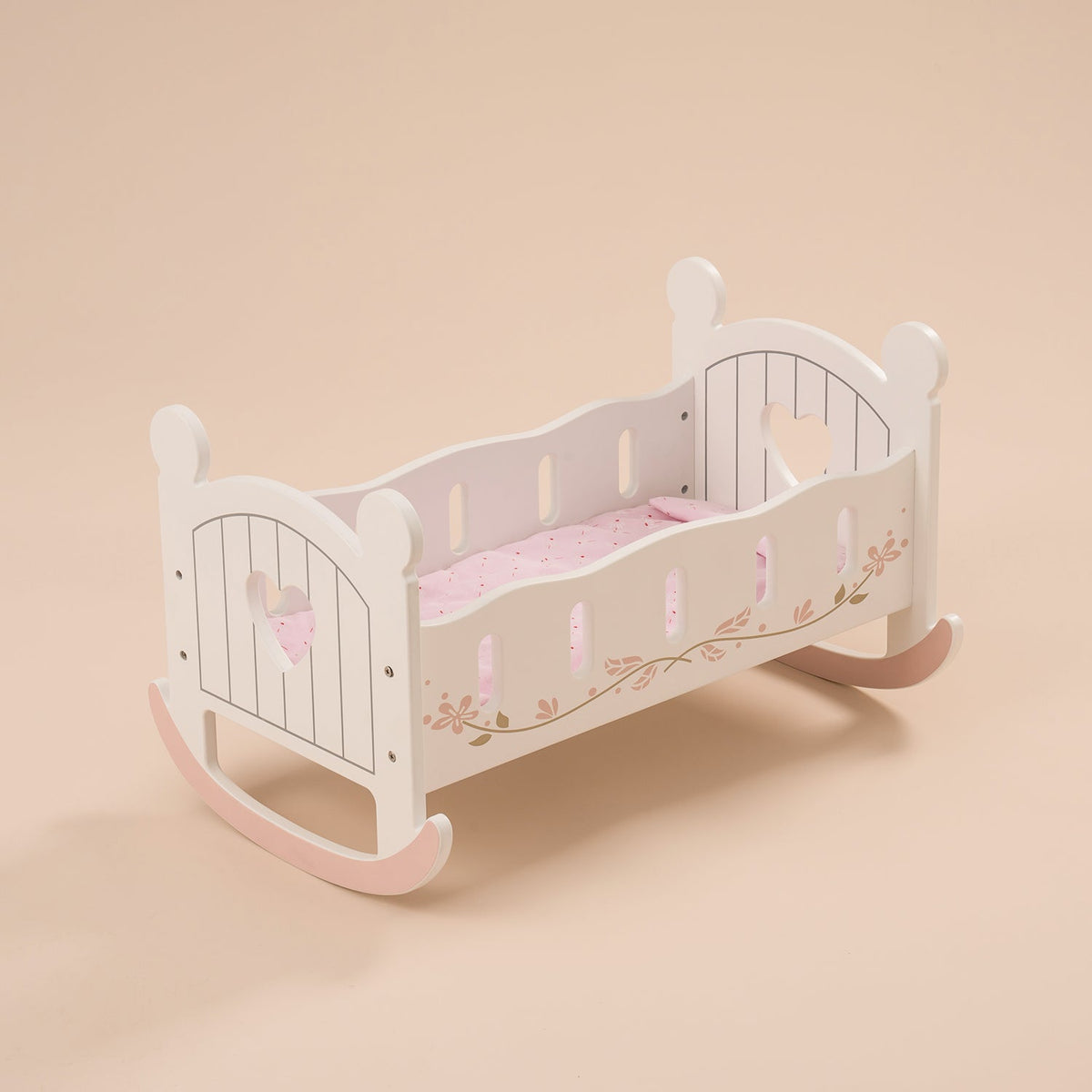 Robud Baby Wooden Doll Crib 18inch WRP01 collectible figurine, lifestyle scene on a wooden desk