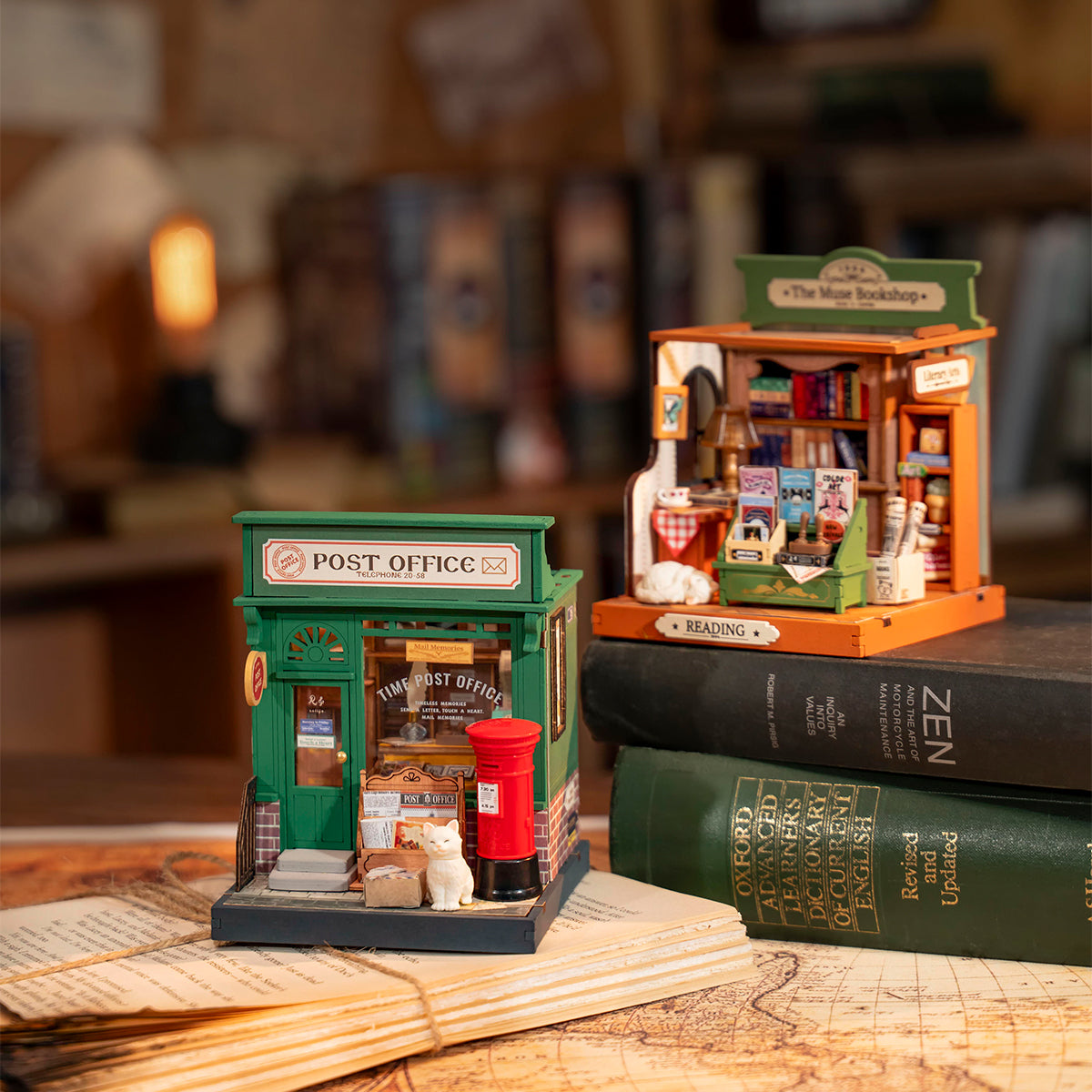 Rolife Little & Warm Space Series3 DIY book nook miniature kit, hands assembling laser-cut wooden pieces