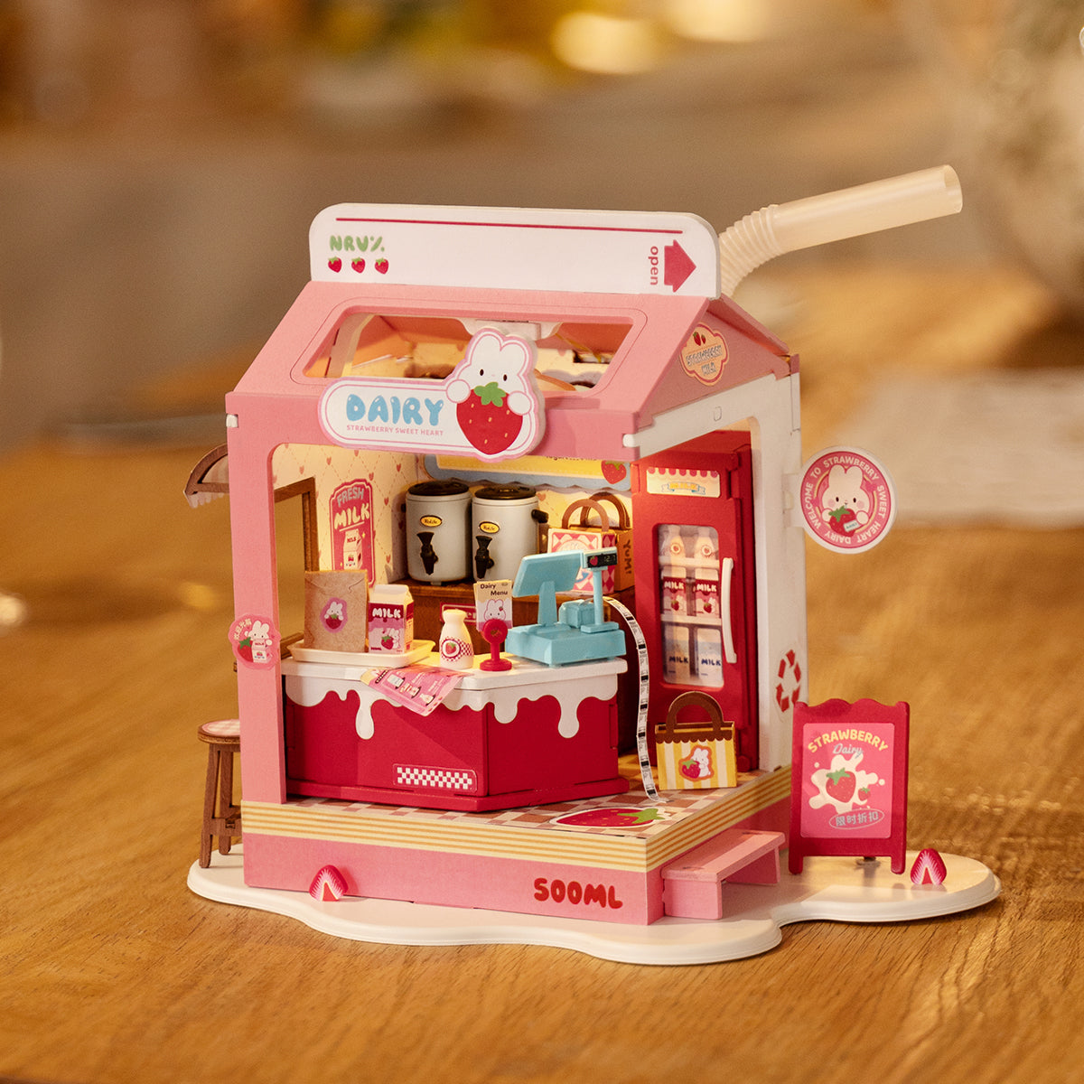 Rolife Food Box Shop DIY book nook miniature kit, decorative miniature scene with figures