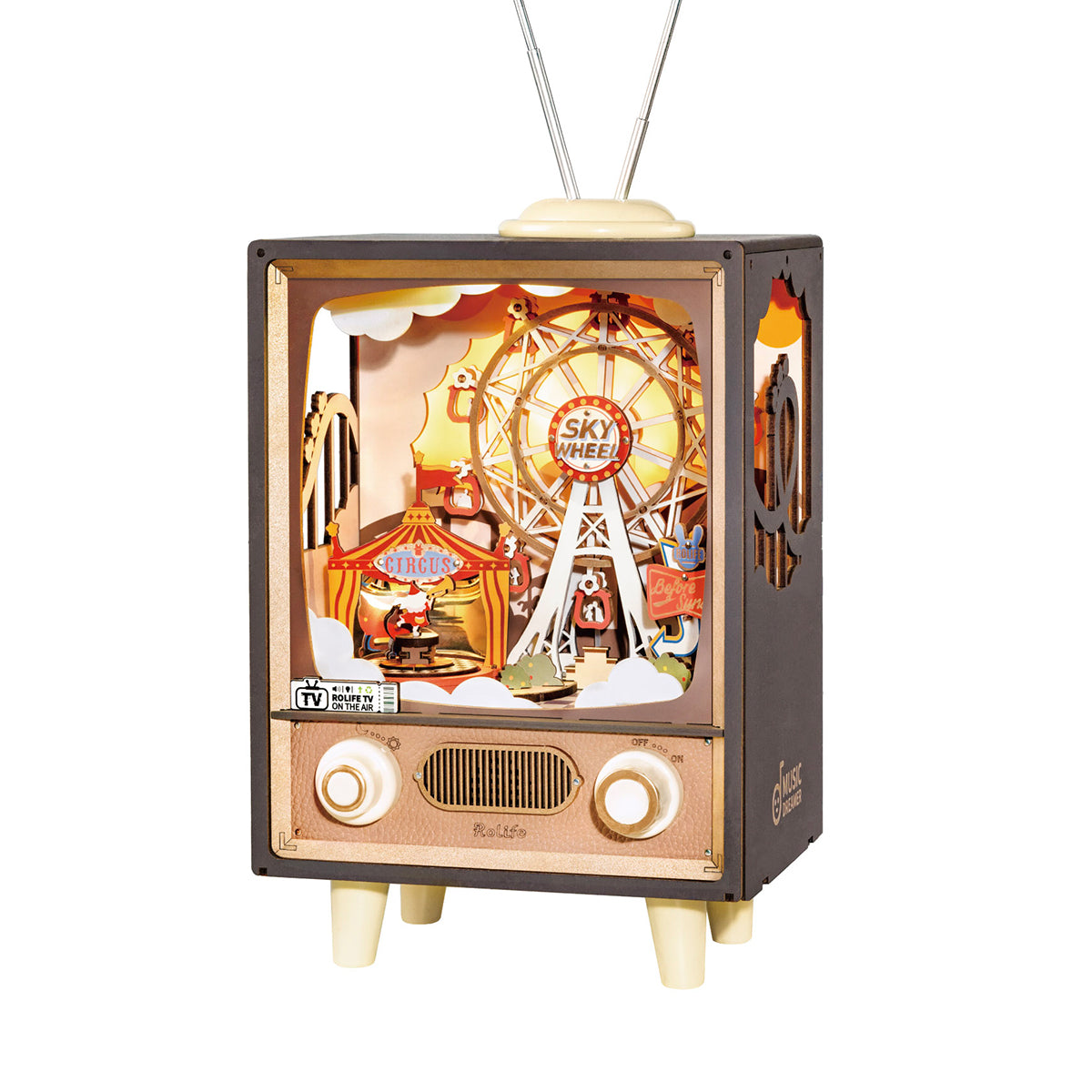Rolife, Sunset Carnival, AMT01, 3D wooden music box puzzle, front view