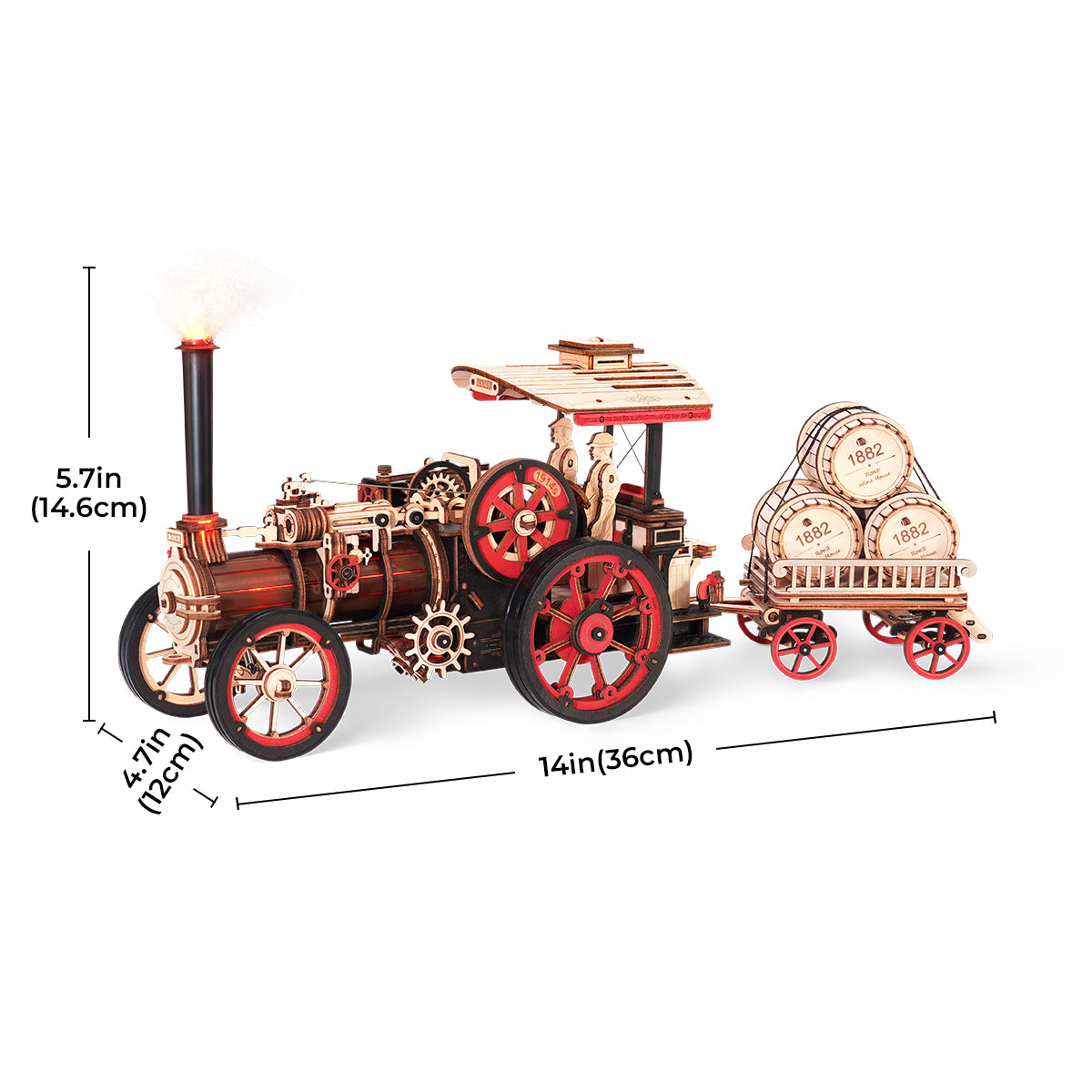 ROKR, Steam Engine, LKA01, 3D wooden steam engine puzzle, three-quarter angle