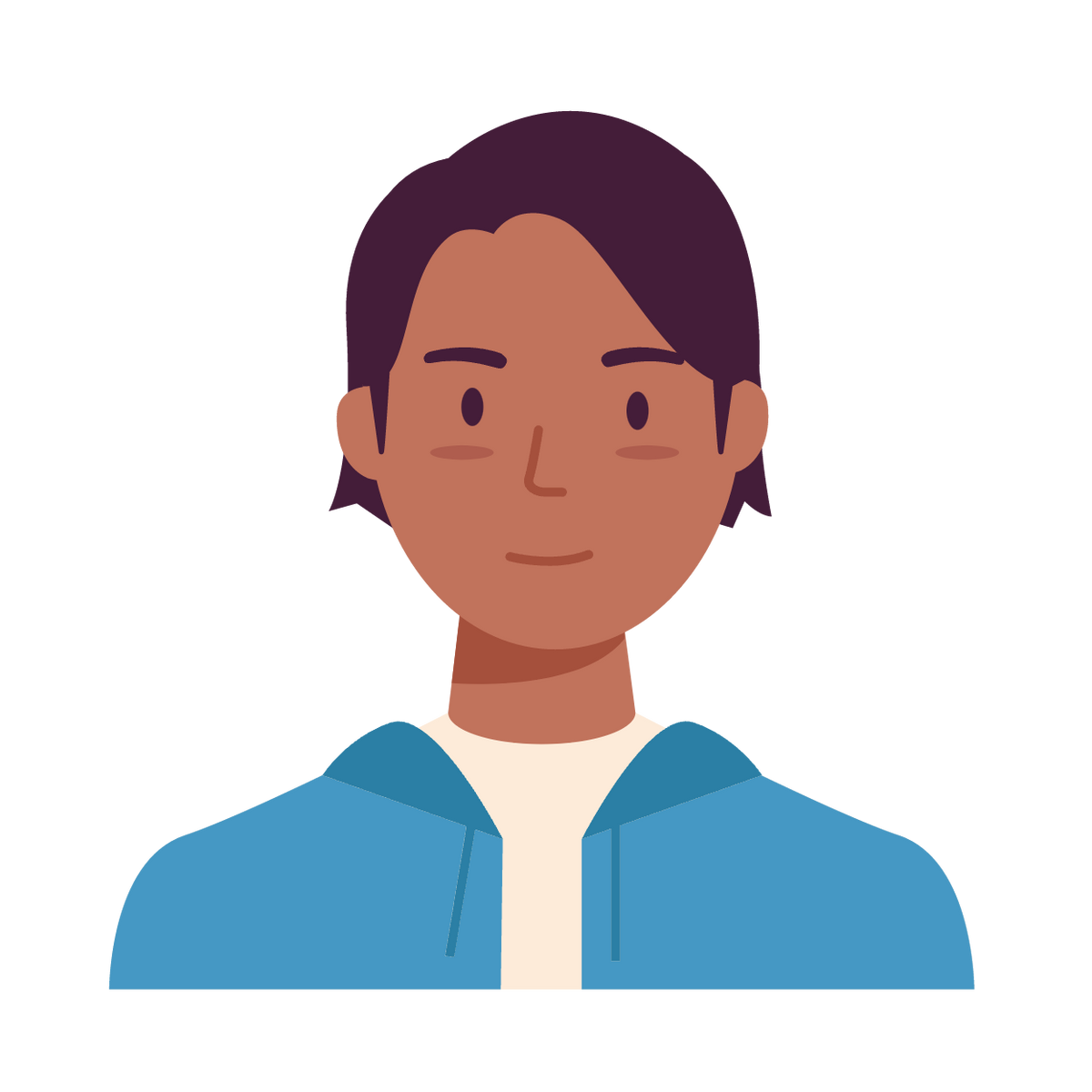 Robotime Online flat illustration avatar of a young man in blue hoodie on white circular background