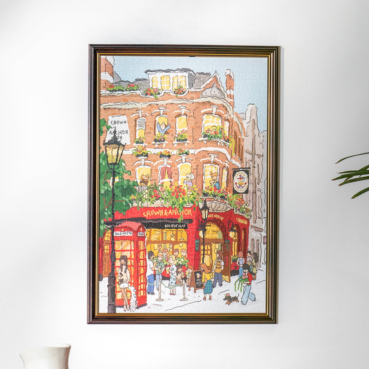 Rolife Welcome to Covent Garden PT006 completed puzzle in dark frame hung on wall showing illustrated London market exterior