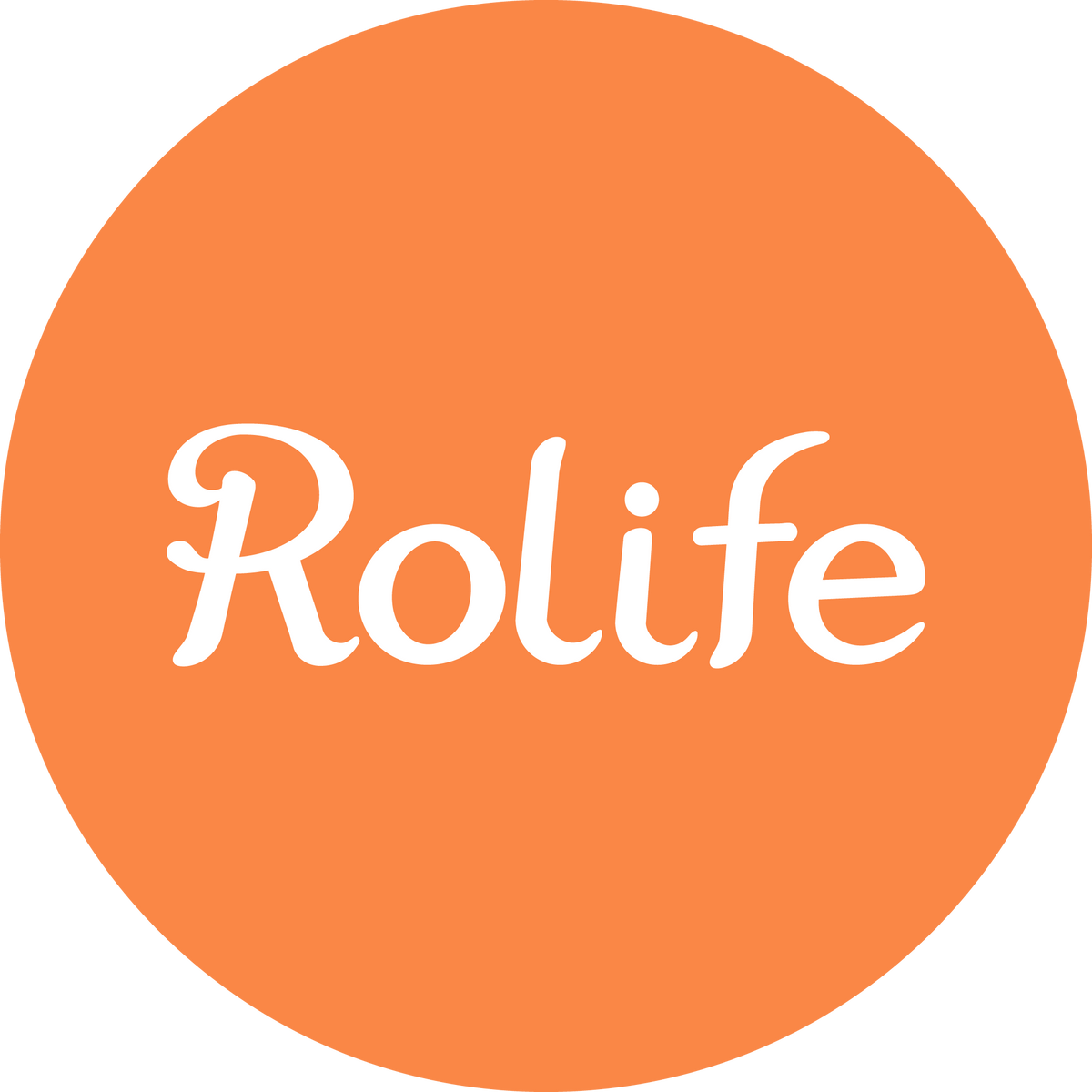 Rolife brand logo in white script text centered on an orange circle background.