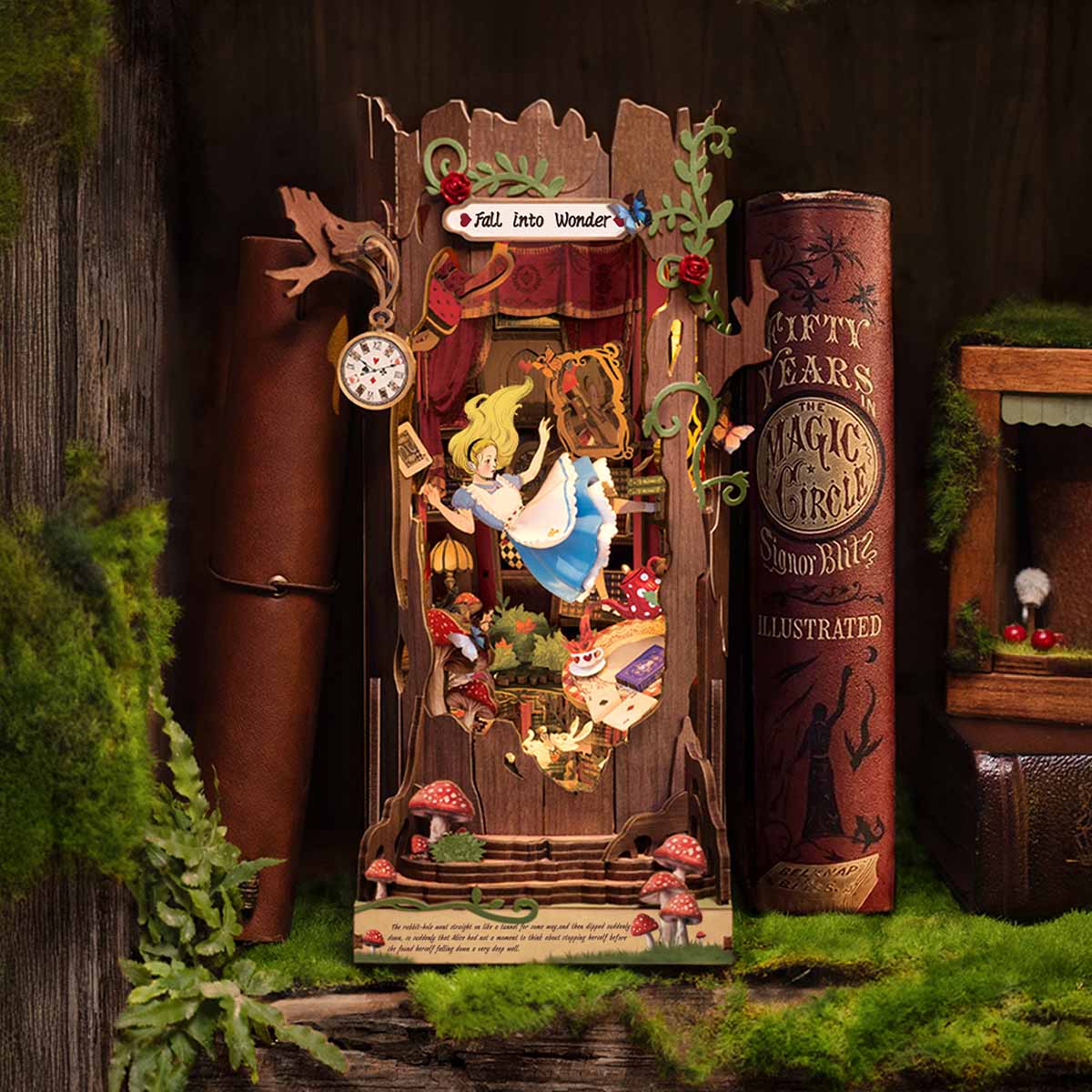 Rolife Fall into Wonder DIY Book Nook TGB12, 3D wooden book nook puzzle diorama, packaging overview