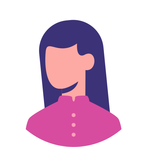 Flat illustration of a female user avatar with dark straight hair and a pink magenta top with buttons for Robotime review section.